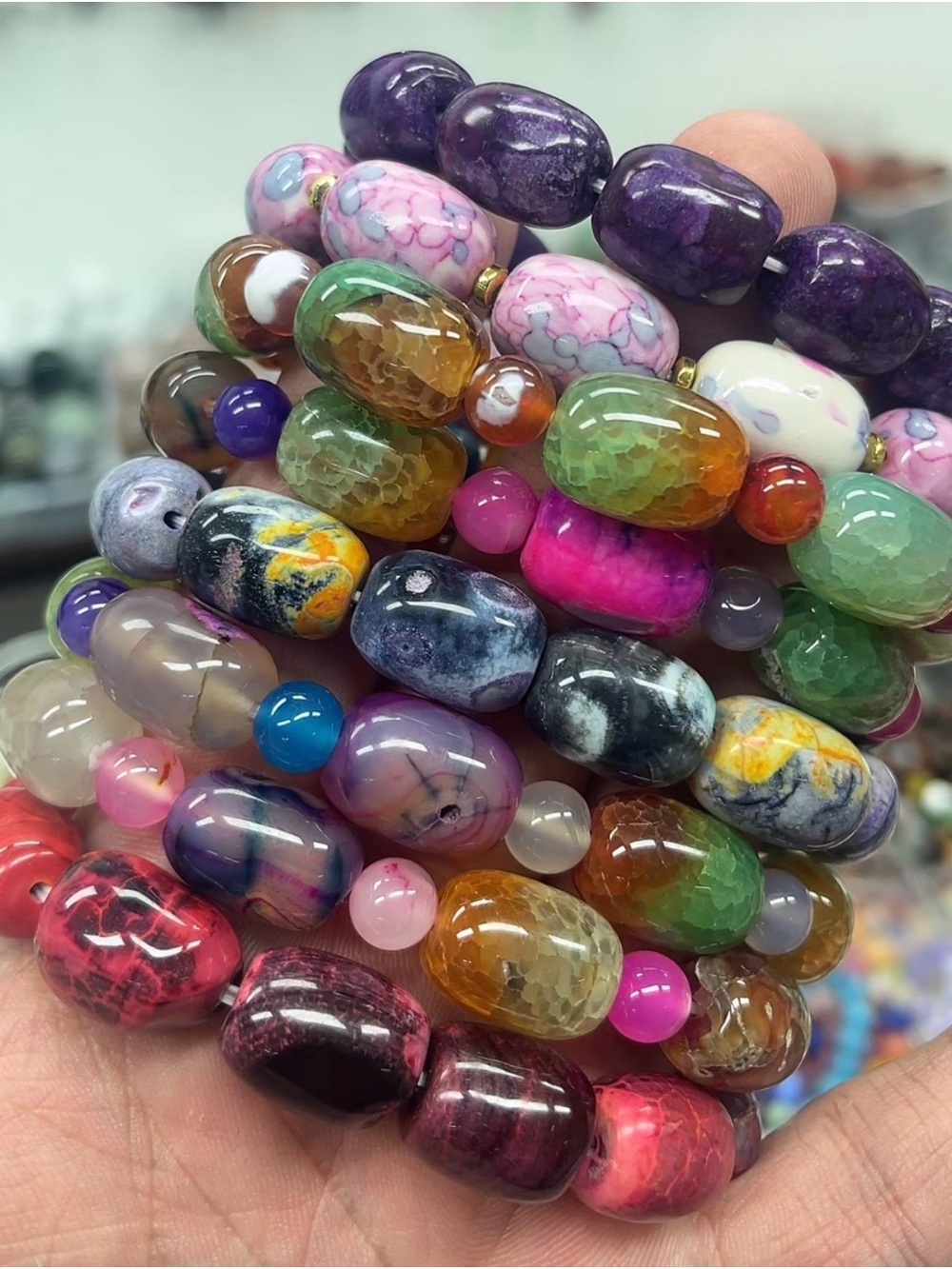 🎈Multicolor Agate Bead Barrel Shaped Stretch Bracelet - $35/1 -Pre Order Now 🎈